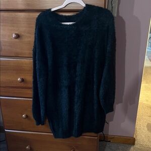 Cozy Black Fuzzy Sweater Dress